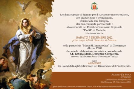 Ammissione agli ordini sacri del seminarista Alberto De Mola – Diocesi di Molfetta-Ruvo-Giovinazzo-Terlizzi