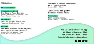 L’esempio di Aldo Moro (1916-1978) - A Bari, con la presenza di Agnese Moro, la seconda Giornata di Studio sull’impegno politico dei cattolici nel Novecento - Diocesi di Cerignola
