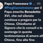 Uniti nella preghiera per il Papa emerito Benedetto